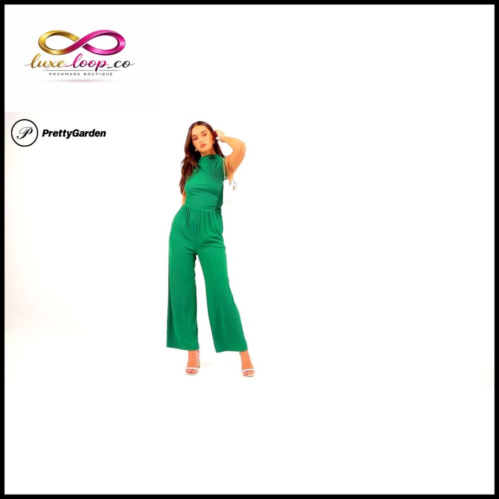 Sleeveless Mock Neck Wide Leg Jumpsuit with Pockets, Size XL - Picture 7 of 7